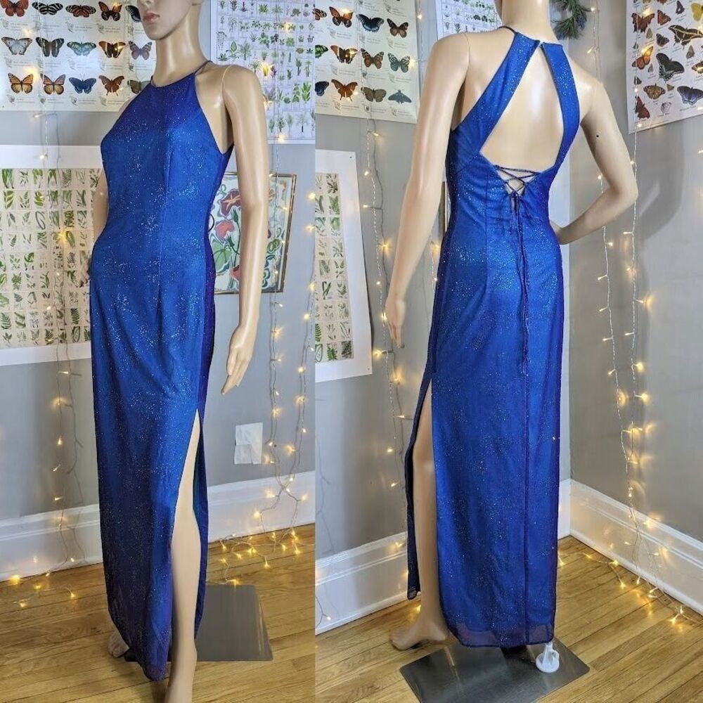 Vintage 90s y2k Zum Zum Prom Dress Purple Mesh Glitter Mermaid Jrs Size 5
